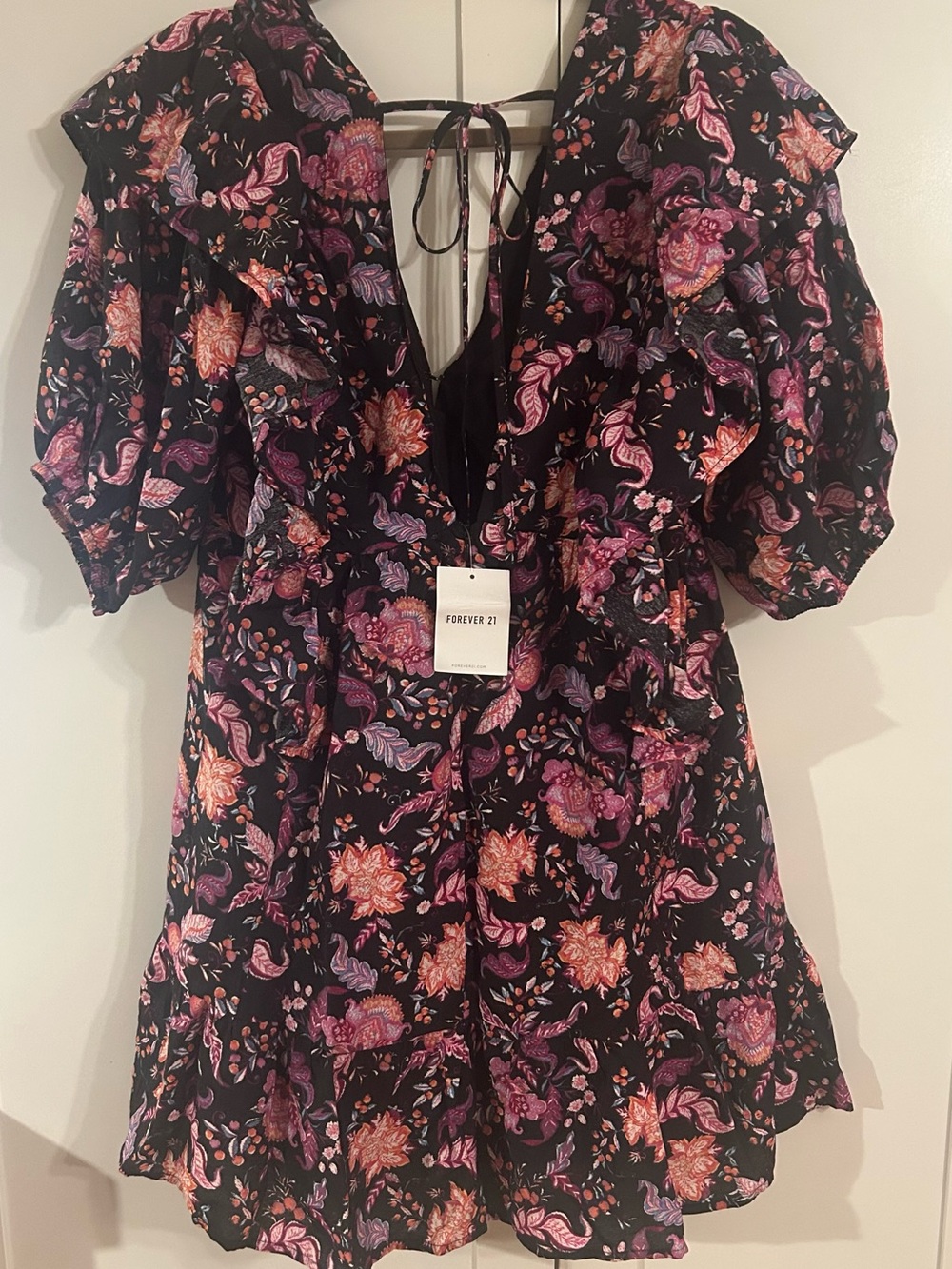 Forever 21 Black Floral Ruffle Mini Dress